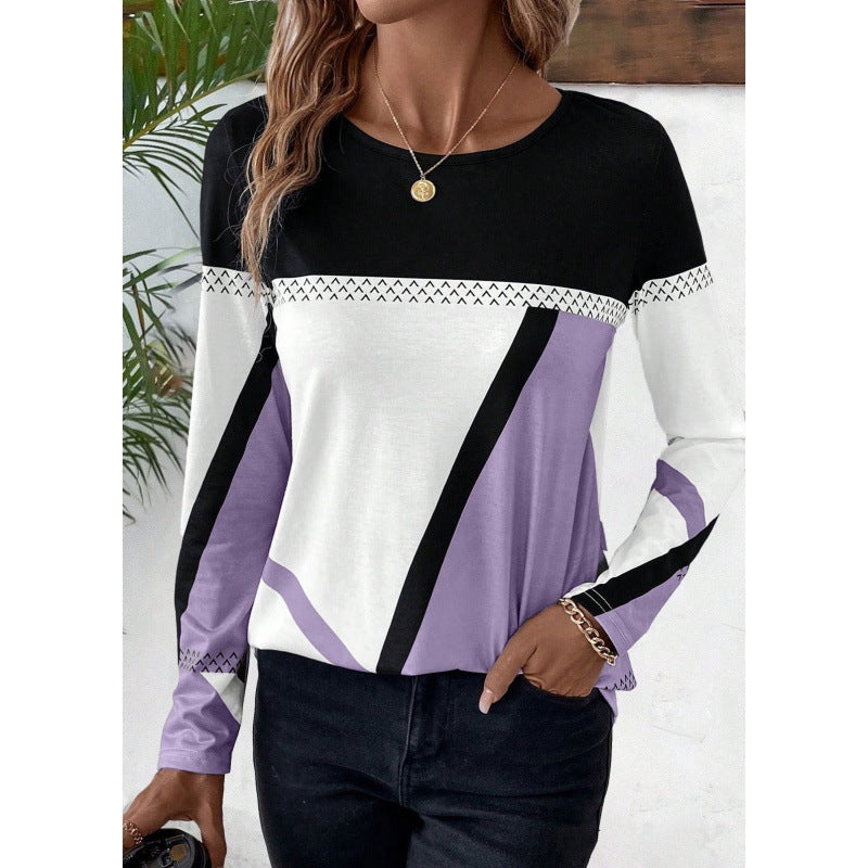 Pullover Round Neck Geometric Print Top