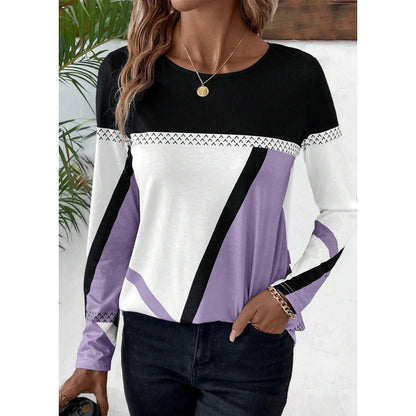 Pullover Round Neck Geometric Print Top