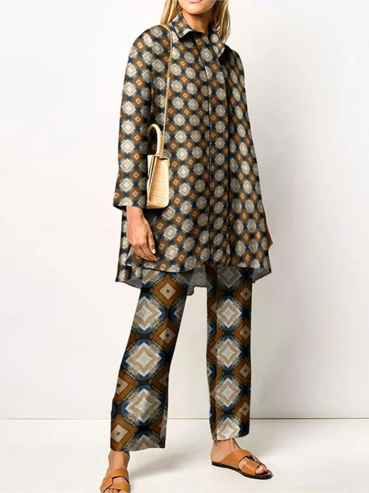 Vintage Print Loose Two-Piece Set