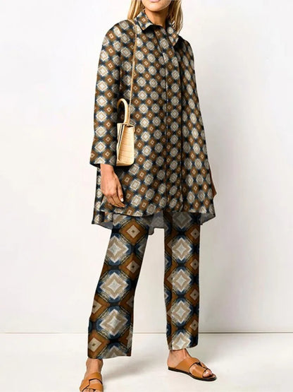 Vintage Print Loose Two-Piece Set