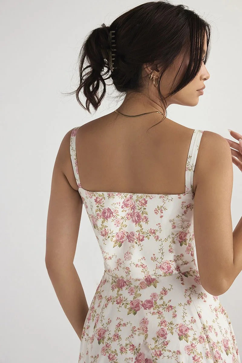EleganceBloom Halter Floral Dress