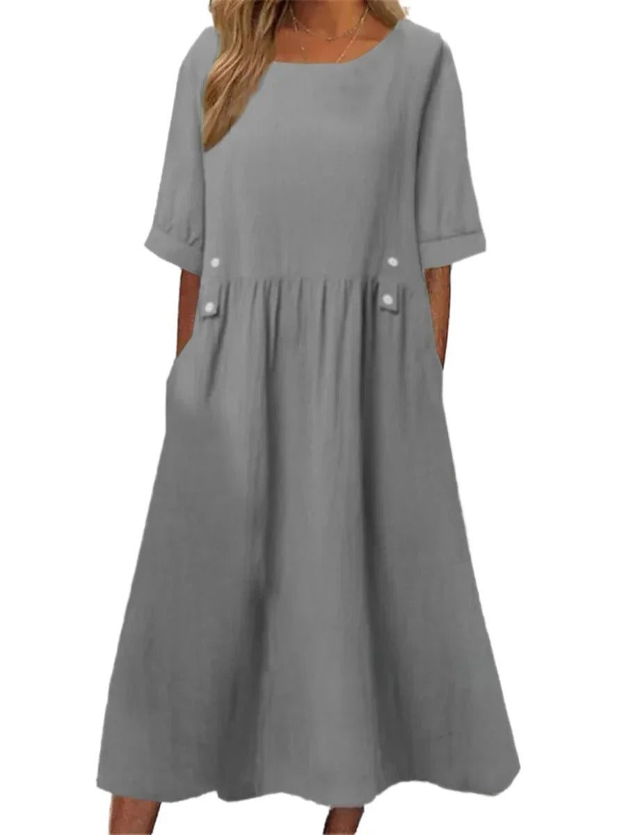 Elegant Cotton Linen Casual Dress