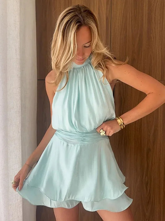 Elegant Pleated High-Waist Mini Dress