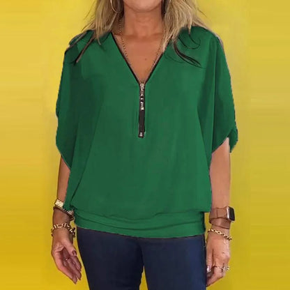 White Chiffon Batwing Sleeve Blouse
