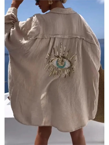 Sequin Eye Lapel Beach Shirt