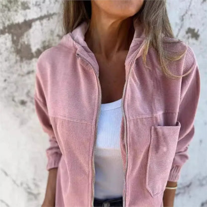 Cozy Cord Hooded Zip-Up Corduroy Jacket