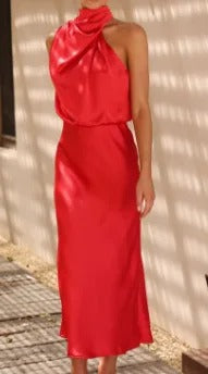 Chic Satin Sequin Evening Dress