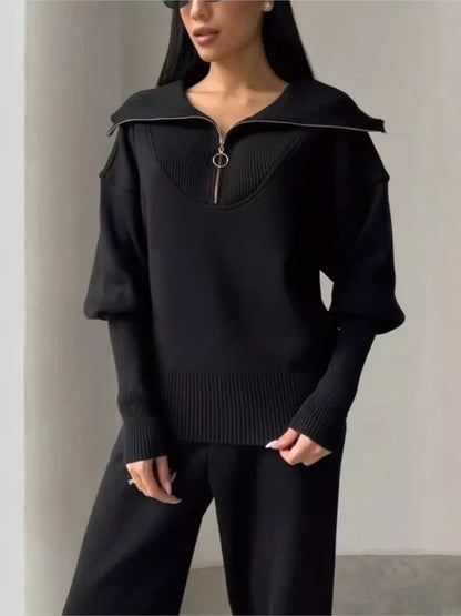 Zipper Hoodie & Sweatpants Set for Women