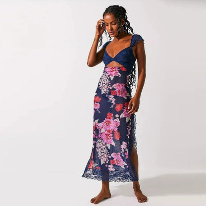 Rose Whisper Lace Floral Slit Dress