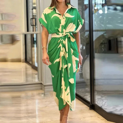 Autumn Elegance Printed Shirt Dress