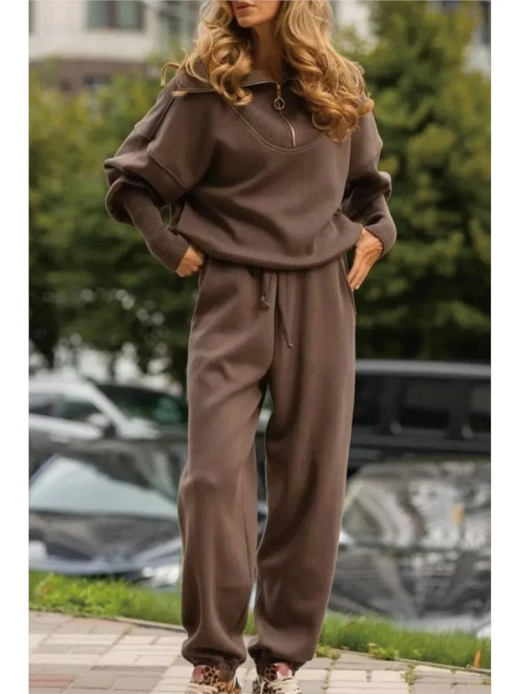 Zipper Hoodie & Sweatpants Set for Women