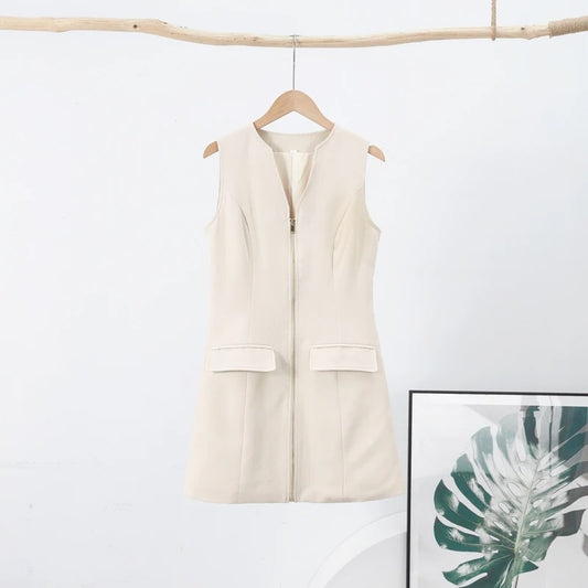 Elegant V-Neck Zipper Mini Dress