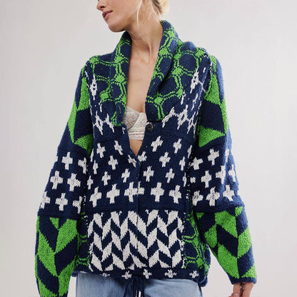 Women’s Fashion Abstract Print Knit Sweater