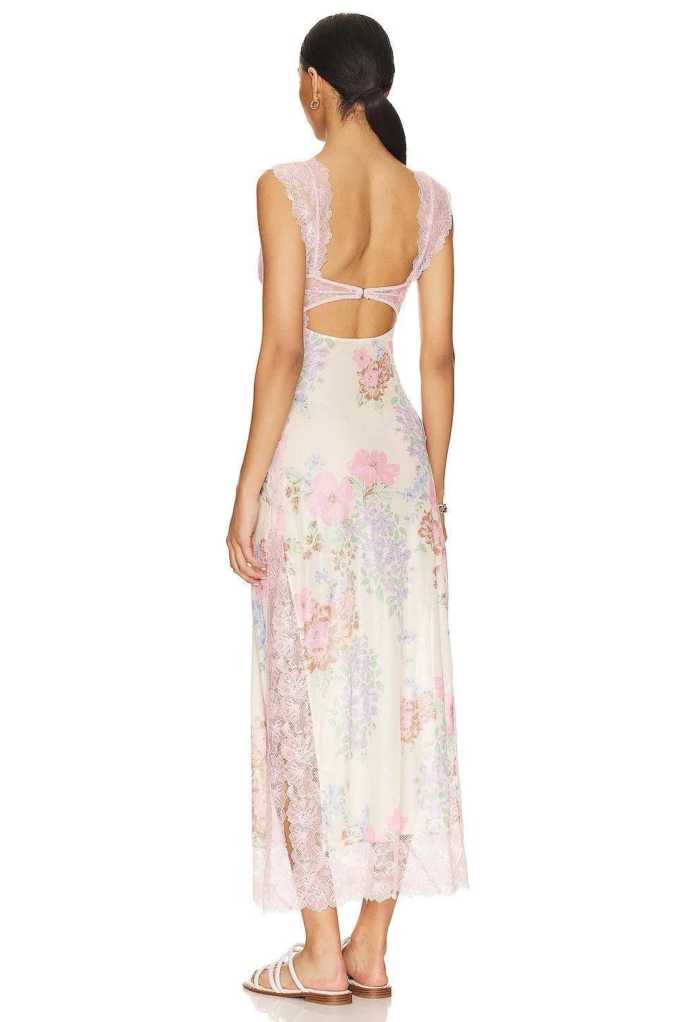Rose Whisper Lace Floral Slit Dress