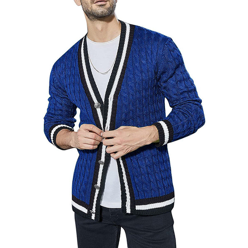 Men’s Color Block Long Sleeve Knit Sweater Jacket