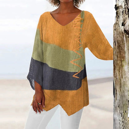 Chic Patchwork V-Neck Tee