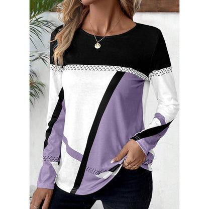 Pullover Round Neck Geometric Print Top