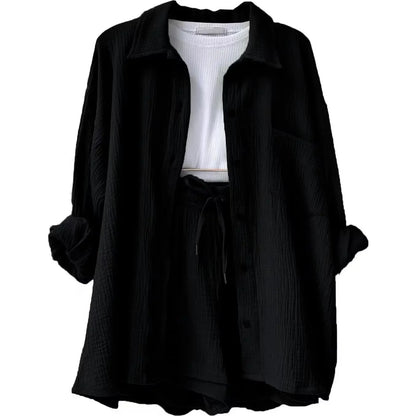 Two-Piece Button Up - Shorts & Vest Blouse