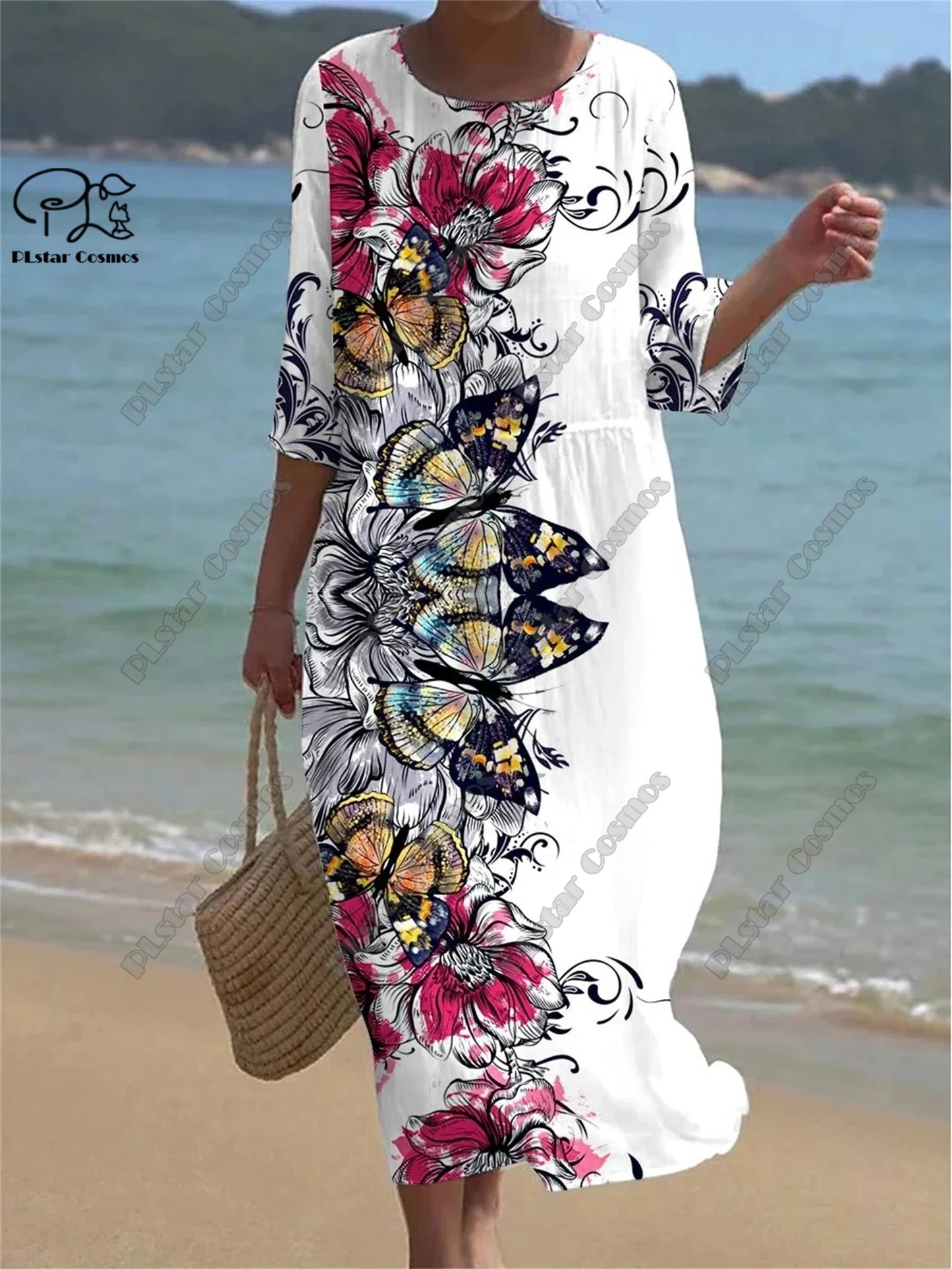 Vintage Floral 3D Printed Midi Dress