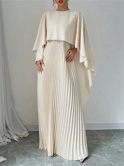 Elegant Pleated Ruffle Maxi Dress