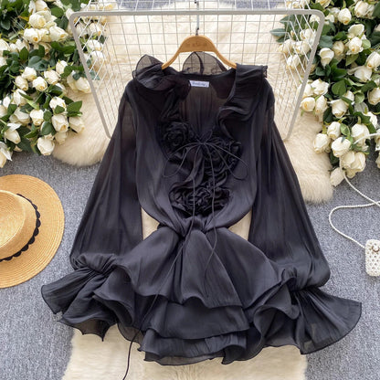 Sweet Pink Ruffle Chiffon Dress
