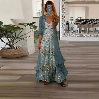 Chic Digital Print Crop & Chiffon Set