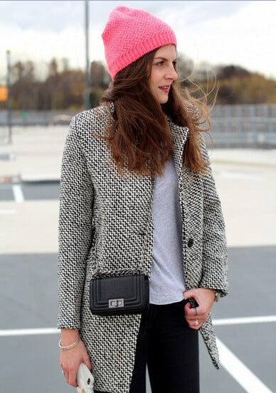 Women’s Elegant Long Houndstooth Coat