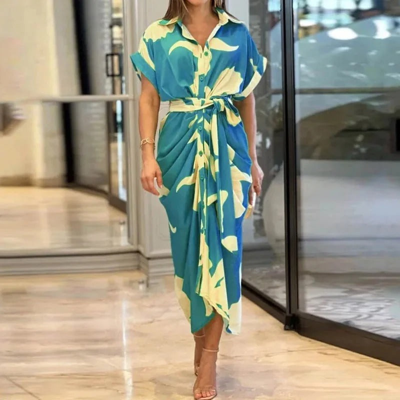 Autumn Elegance Printed Shirt Dress