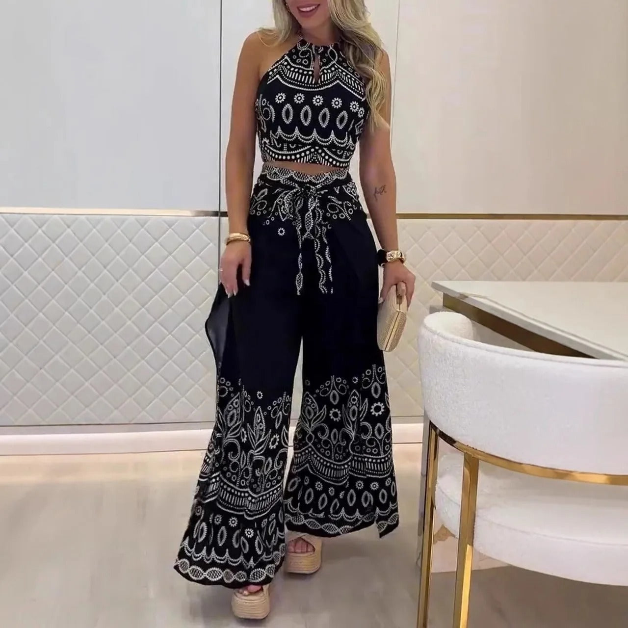 Boho Charm Halter Pant Set