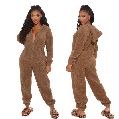 Furry Jumpsuit Hooded Pajamas