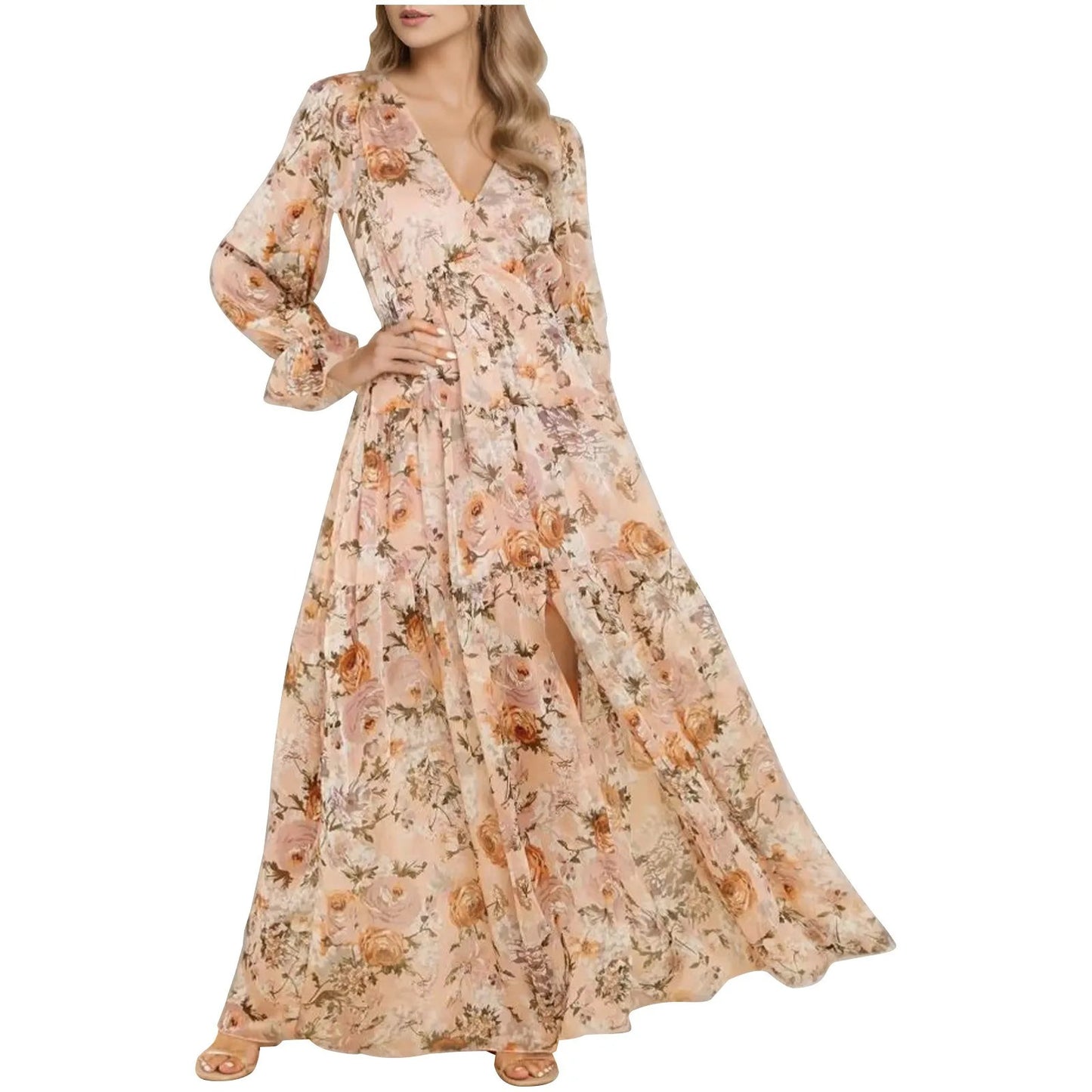 Elegant Floral Ruffle Maxi Dress