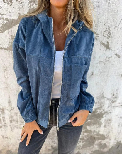Cozy Cord Hooded Zip-Up Corduroy Jacket