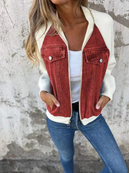 Cozy Patchwork Woolen Zip Jacket