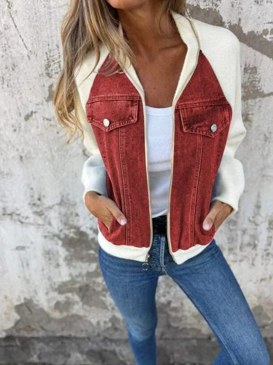 Cozy Patchwork Woolen Zip Jacket