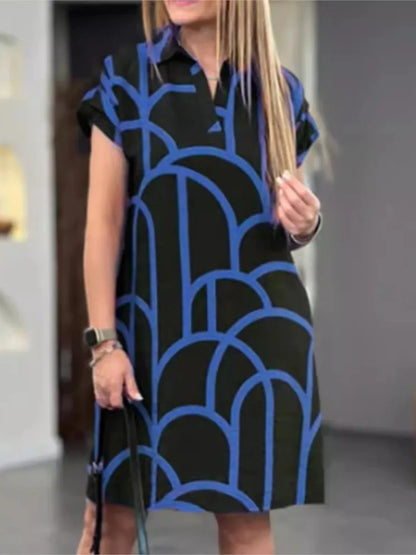 Elegant Summer V-Neck Printed Dress with Pockets