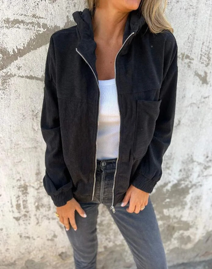 Cozy Cord Hooded Zip-Up Corduroy Jacket