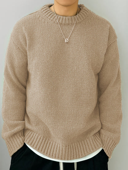 Men’s Solid Color Loose Knit Pullover Sweater