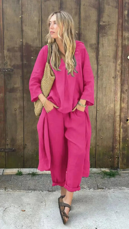 Modern Grace V-Neck Pants Set
