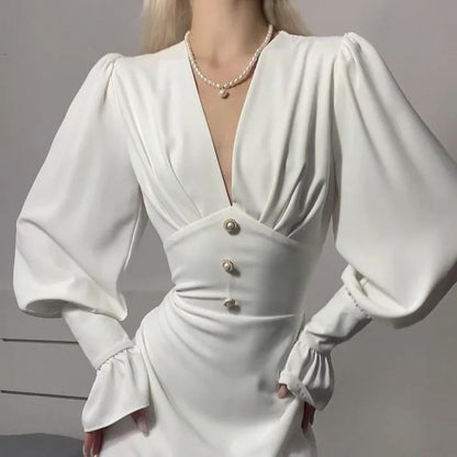Sophisticated Slim V Neck Chiffon Dress