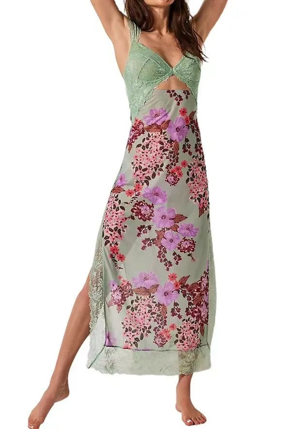 Rose Whisper Lace Floral Slit Dress