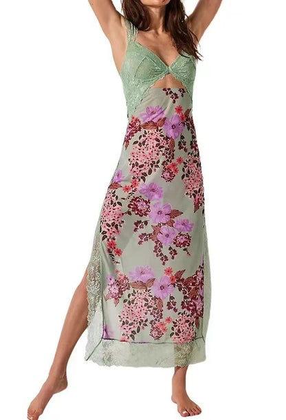 Rose Whisper Lace Floral Slit Dress