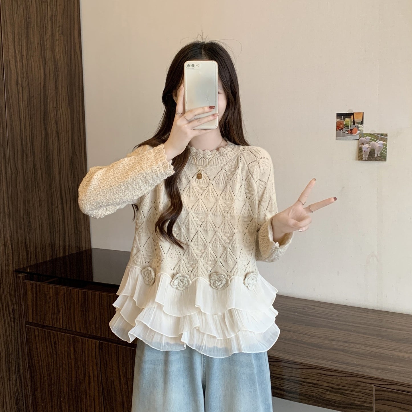 Women's Rose Lace Edge Sweater