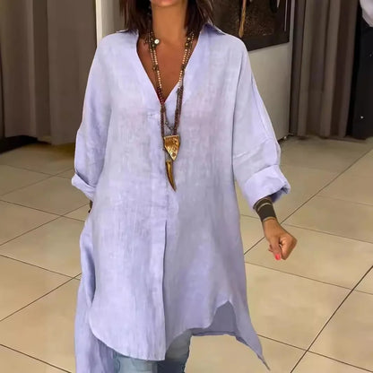 Linen Flow V-Neck Shirt Blouse