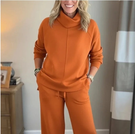 Women's Casual Two-Piece Set Hooded High-Neck Top