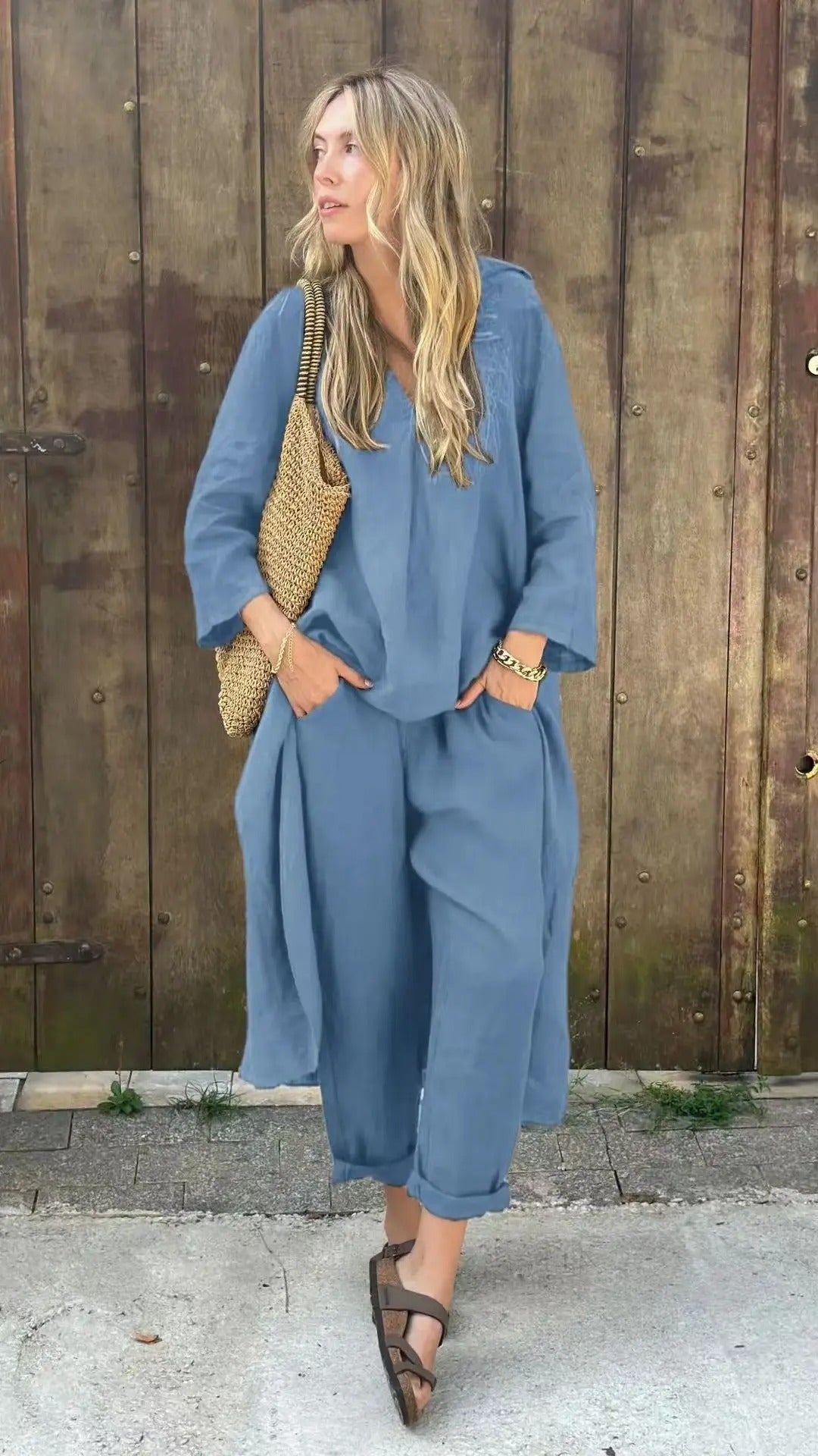 Modern Grace V-Neck Pants Set