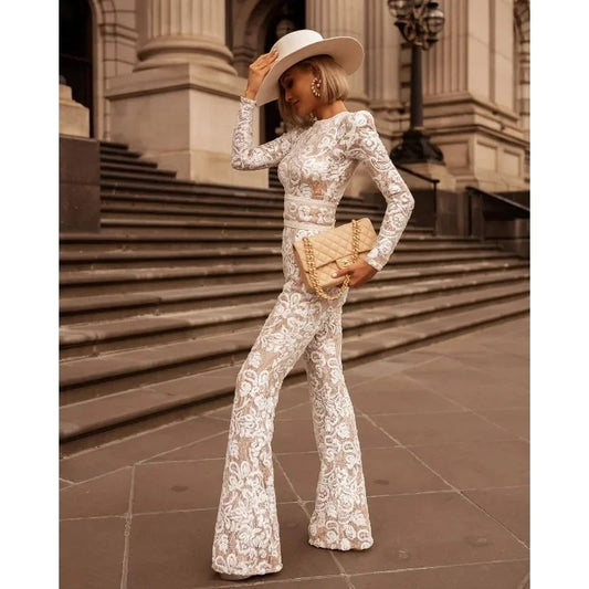 Elegant Lace Corset Jumpsuit with Flare Pants