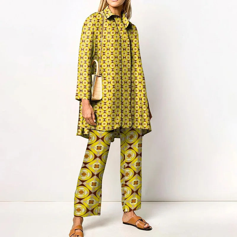 Vintage Print Loose Two-Piece Set