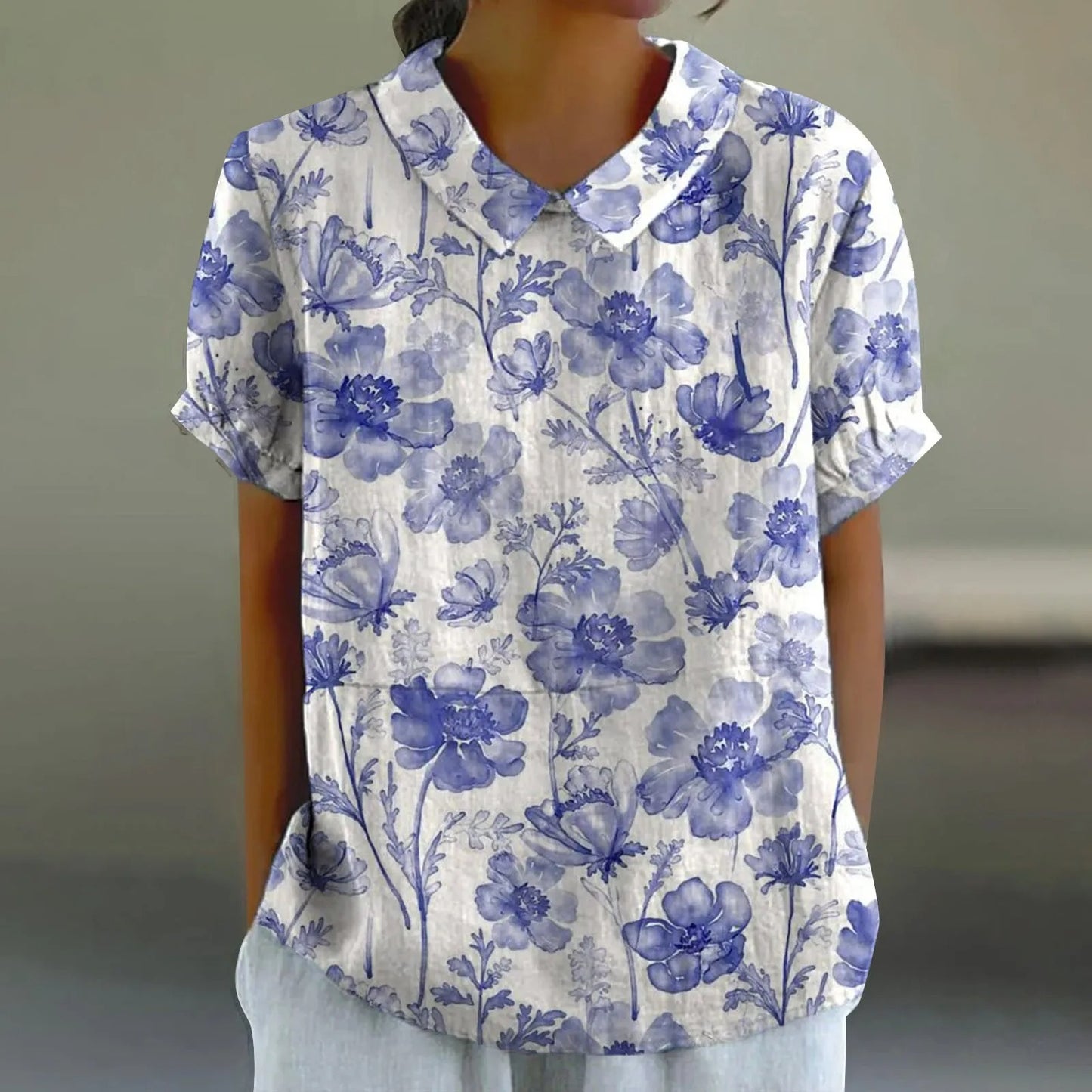 Autumn Breeze Button-Up Printed T-shirt