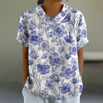 Autumn Breeze Button-Up Printed T-shirt