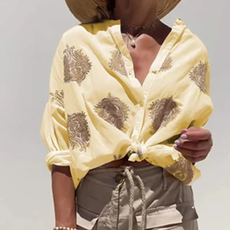 Autumn 3D Print Button-Up Shirt